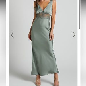 Green slip dress with lace